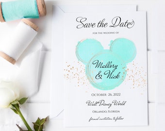 Mickey & Minnie Wedding Save The Date, Fairytale Wedding save the date, Pastel Watercolor Modern Wedding invite