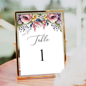 Editable Wildflower Wedding Table Numbers Template, Printable Table Numbers, Wedding Table Numbers, Pastel Wildflower Invitation