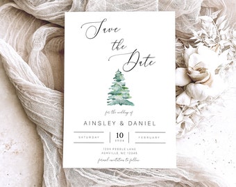 Save the Date Template, Christmas Wedding Watercolor, Winter Wedding Save Our Date Card, Printable, Editable, Templett INSTANT Download