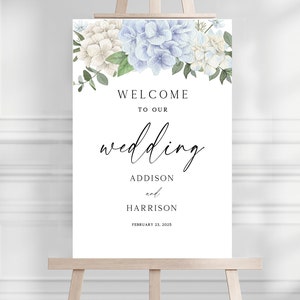 Wedding Welcome Sign Template, Blue Hydrangea Wedding, Templett Instant Download, Editable & Printable Welcome Sign