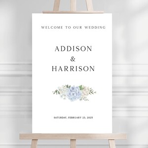 Wedding Welcome Sign Template, Blue Hydrangea Wedding, Templett Instant Download, Editable & Printable Welcome Sign