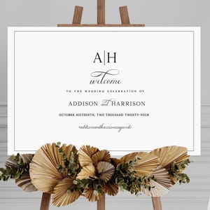 Wedding Welcome Sign Template, Monogram & Border, Modern, Printable, Instant Download
