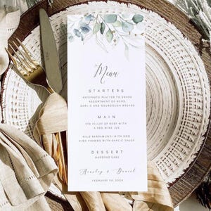 Greenery Menu Template, Eucalyptus Wedding Menu Printable, Templett Editable, Try Before Purchase, Instant Download