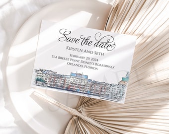 Disney World Boardwalk Wedding Invitation, Save the Date, nautical Wedding, Invite, yacht club Wedding, Disney Inspired