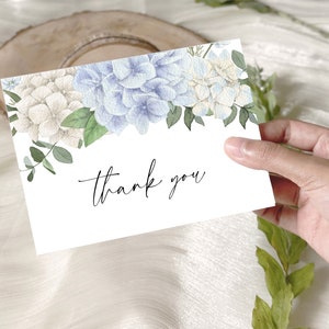 Cartão de agradecimento de casamento - Cartão de agradecimento de chá - Cartão de agradecimento personalizado DOWNLOAD INSTANTÂNEO Hortênsia azul, modelo editável