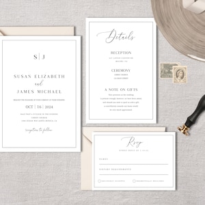 Wedding Invitation Template Set, Traditional Wedding Calligraphy, Editable Invitation Suite, Printable, Templett INSTANT