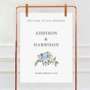 Wedding Welcome Sign Template, Blue Hydrangea Wedding, Templett Instant Download, Editable & Printable Welcome Sign