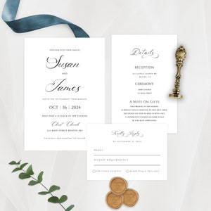 Wedding Invitation Template Set, Traditional Wedding Calligraphy, Editable Invitation Suite, Printable, Templett INSTANT Download