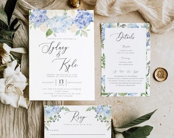 Wedding Invitation Template Set, Watercolor Floral Wedding, Editable Wedding Invite Suite, RSVP, Details, Printable, INSTANT Download