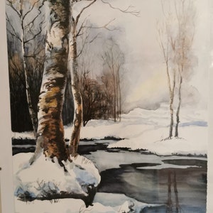 birtch painting, Paesaggio invernale, , immagine di betulla, paesaggio invernale russo, paesaggio ad acquerello, aquarell dipinto birtch
