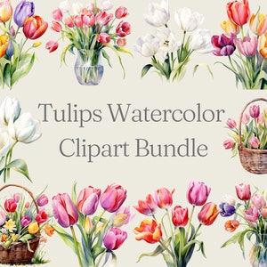Tulipes aquarelle Clipart, aquarelle Floral Clipart Bundle, tulipes PNG & SVG téléchargements numériques, mariage inviter Design, printemps Clipart