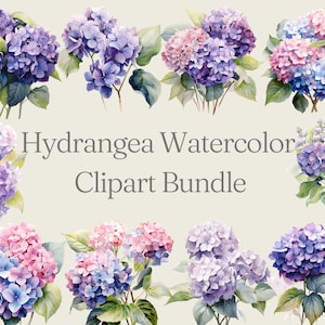 Hydrangea Watercolor Clipart, Watercolor Floral Clipart Bundle, Hydrangea PNG & SVG Digital Download Bundle, Wedding Invite Clipart