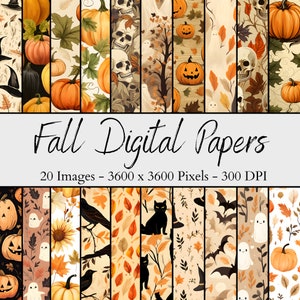 Papeles digitales con temática de otoño, paquete de papel digital de otoño sin costuras, papeles de scrapbooking, imágenes de fondo, papeles digitales de patrones de otoño