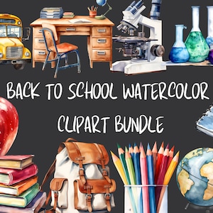 Back To School Clipart, School PNG Bundle, Watercolor School Clipart PNG & SVG Bundle, Digital Download School Clipart, School Supplies png