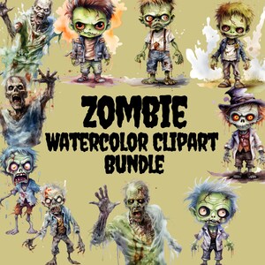 Zombie Watercolor Clipart Bundle, Halloween PNG Clipart, Autumn Clipart, Zombie PNG & SVG Digital Download, Fall clipart, Scrapbooking