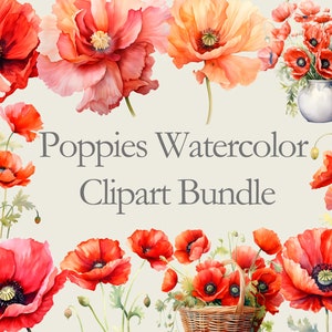 Coquelicots aquarelle Clipart Bundle, Clipart Floral aquarelle, coquelicots PNG & SVG Digital Download Bundle, Invitation Clipart, Scrapbooking