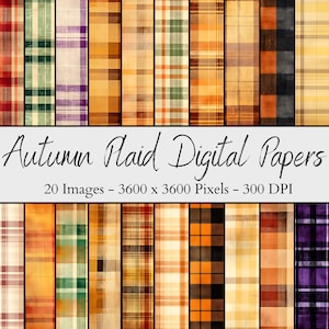 Fall Plaid Digital Papers, Seamless Autumn Plaid Digital Paper Bundle, Scrapbooking Papers, Background Images, Fall Patterns Digital Papers
