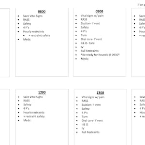 New Nurse ICU Daily charting checklist