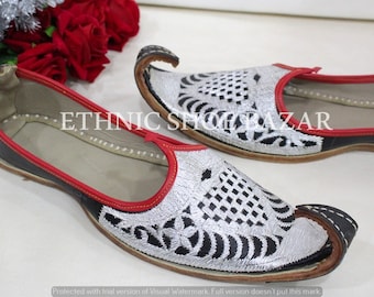 Punjabi jutti for men leather sliver balck rewari shoes khussa traditional Loafers slipon handmade Jootis