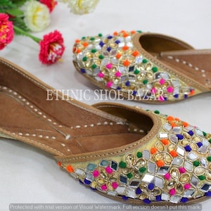 Punjabi Jutti For Women's Multicolor Traditional Khussa Juti Flat Mojari Handmade Ethnic Shoes