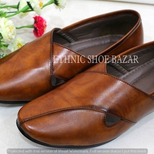 Men's Punjabi Jutti For Wedding Ethnic Tan Traditional Mojari Juti Party Wear Footwear Jalsa Leather Shoes