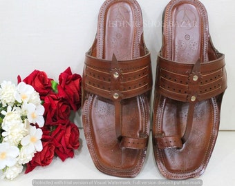 Tan Kolhapuri Chappal For Men Flip Flops Casual Kolhapuri Sandals For Mens Ethnic Indian Traditional Mojaris