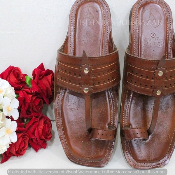 Chappal Kolhapuri marron clair pour homme, tongs, sandales kolhapuri décontractées pour homme, ethnique indienne traditionnelle mojaris