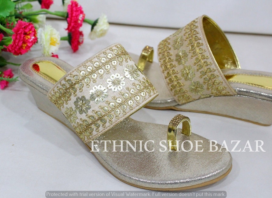 Buy LaSancy Embroidered Slip-on Ethnic Flats, Toe-Ring Festive Chappals, Women's Fashion Sandals