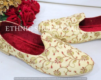 Punjabi mojaris Mens Shoes Wedding for Groom,Khussa Traditional Indian Footwear Ethnic peshawari Loafers Slippers