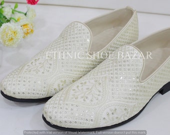 Cream Men Punjabi Juti Mens Sherwani Shoes Men Indian Wedding Shoe Juti Mojari Men's Juttis