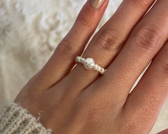 Pearl ring white, delicate ring with pearls, white freshwater pearls, filigree pearl ring in white, ring gift