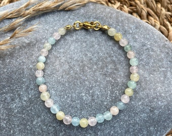 Pearl bracelet colorful, morganite pearl bracelet, delicate pearls, filigree bracelet pastel