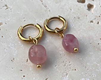 Earrings gold-plated earrings | Stainless steel | Quartz gemstones | Gold | pink