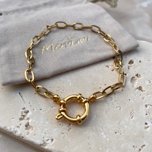 Gold bracelet, stainless steel link bracelet, spring ring clasp, gold bracelet