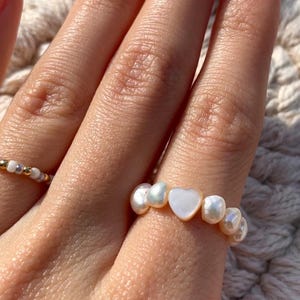 Pearl ring | handmade with freshwater pearls | shell pearl heart