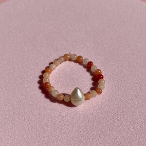 Pearl ring | handmade with aventurine gemstones | pearl