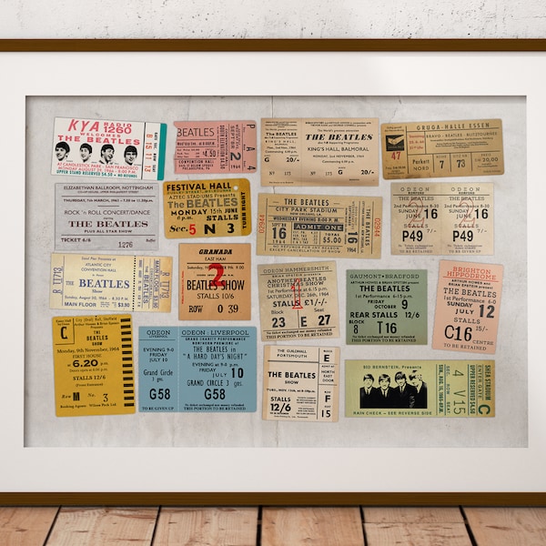 The Beatles Poster Tickets Print 60's Music Poster Gift For Dad or Mum Beatles Fans Wall Art Decor Fathers Day gift Beatles Home Decor