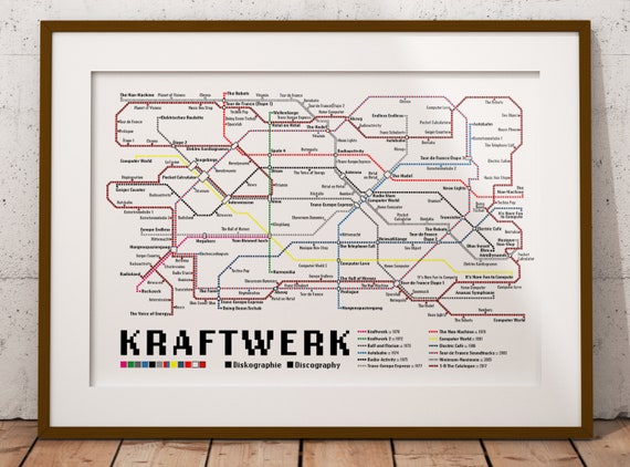 Kraftwerk Poster Print, Album Art in a U-bahn Style Map, Kraftwerk  Electronic Music Print Poster, Wall Art Home Decor, German Techno Music 