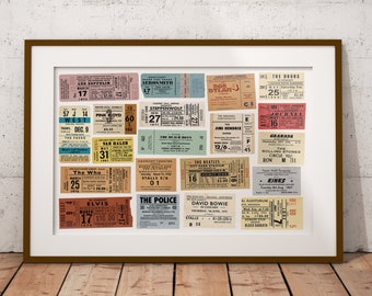 Rock Bands Poster Vintage Ticket Stub Print Perfect for Music Lovers Music Room great for Home Bar Gift for Dad Christmas Beatles Stones