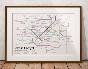 Stampa artistica da parete con gli album dei Pink Floyd, stampe di musica rock, poster con mappa della metropolitana, arte dei Pink Floyd, regalo per la festa del papà