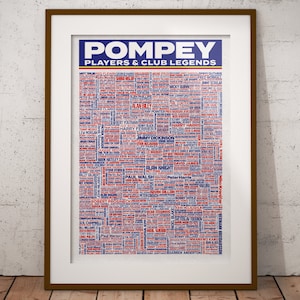 Portsmouth FC Poster, Pompey fan gifts for Home Bar, Man Cave, Kids Room, Pompey club legends Players Print, Christmas Gift, Fratton park