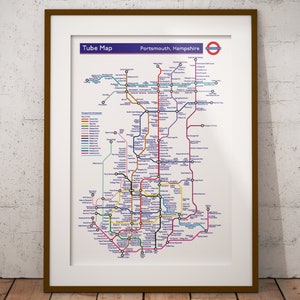 Portsmouth Southsea Print in a London Underground Map Style Wall Art Home Decor Living Room Print Pompey Poster Portsmouth Art