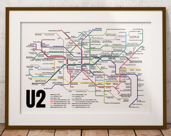 U2, Album Print, U2 Art, Album Poster, Rock Poster, Berlin U-Bahn Style Map Print, Bono, Music Poster, Wall Art Decor, Fathers Day Gift