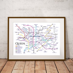 Queen Band Poster Queen Wall Art Queen Poster Print Album Print Rock Music Print Tube Map Print Freddie Mercury Home Bar Decor Music Room