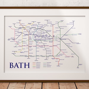 Bath City Print Bath Poster Tube Style Map Bath UK Home Decor Wall Art Living Room Decor Christmas Gift The Royal Crescent Roman Baths