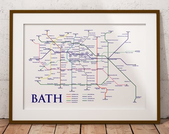 Bath City Print Bath Poster Tube Style Map Bath UK Home Decor Wall Art Living Room Decor Christmas Gift The Royal Crescent Roman Baths