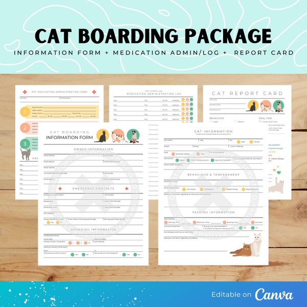 Cat Boarding Template | Editable Template | Cat Registration Form | Cat Report Card | Cat Business Form