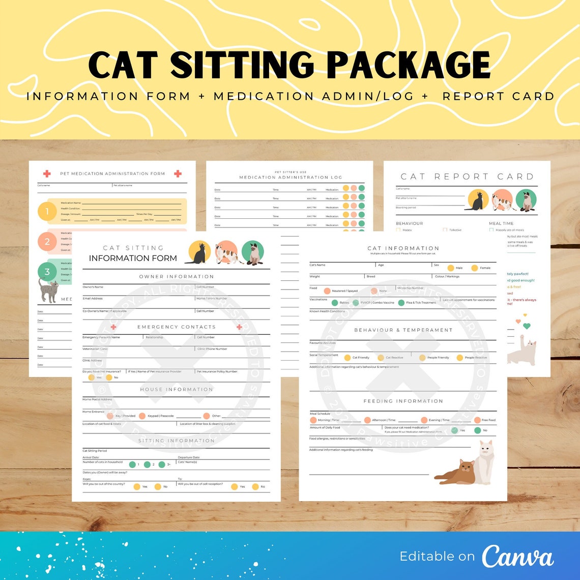 Cat Sitting Template Editable Template Cat Registration Form Cat Report Card Cat Business Form ...