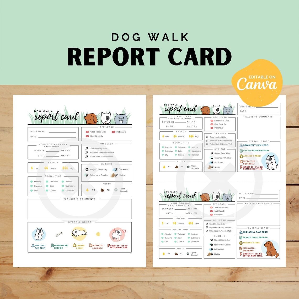 Dog Walk Report Card Editable Digital Download Dog Walk Etsy