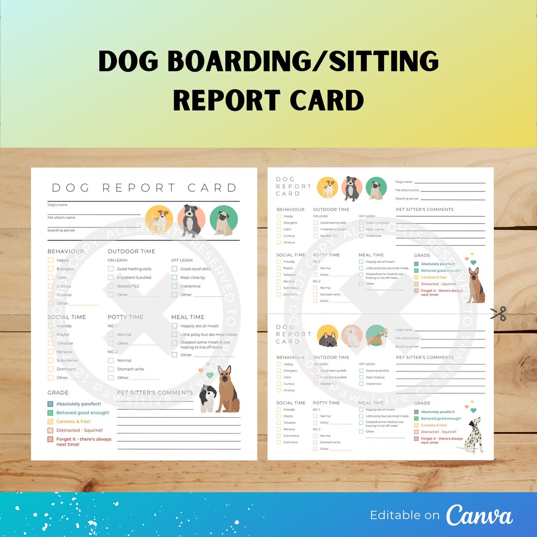 Dog Boarding/sitting Report Card Template Editable Template Etsy